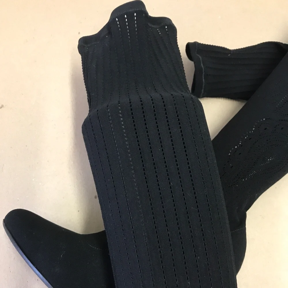Donald J Pliner Elektra Black Crepe Elastic Over The Knee Boots RARE
